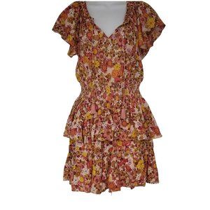 Patrons of Peace Smocked Waist Floral Tiered Boho Dress. Size Small